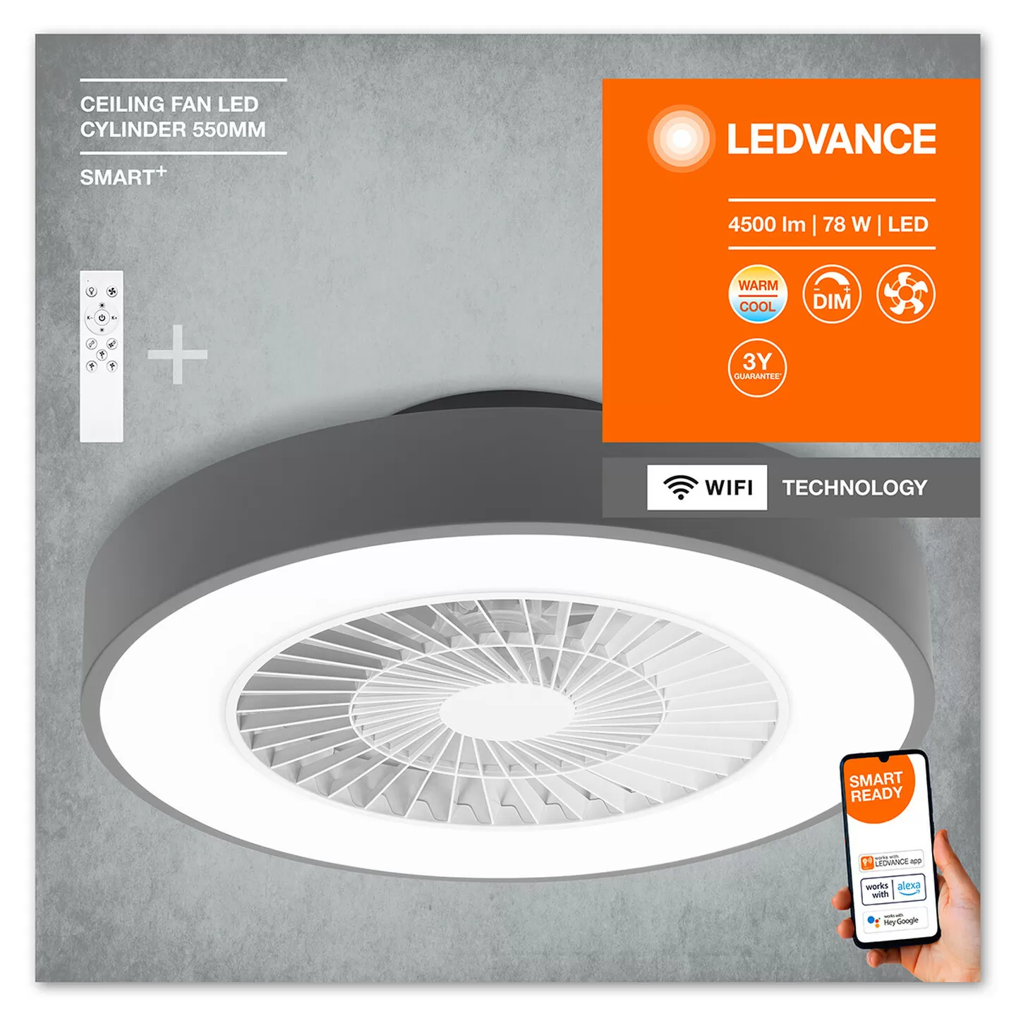 Ledvance Smart Wifi 4500 Lümen Ceiling Aydınlatma Fan Gri - Thumbnail